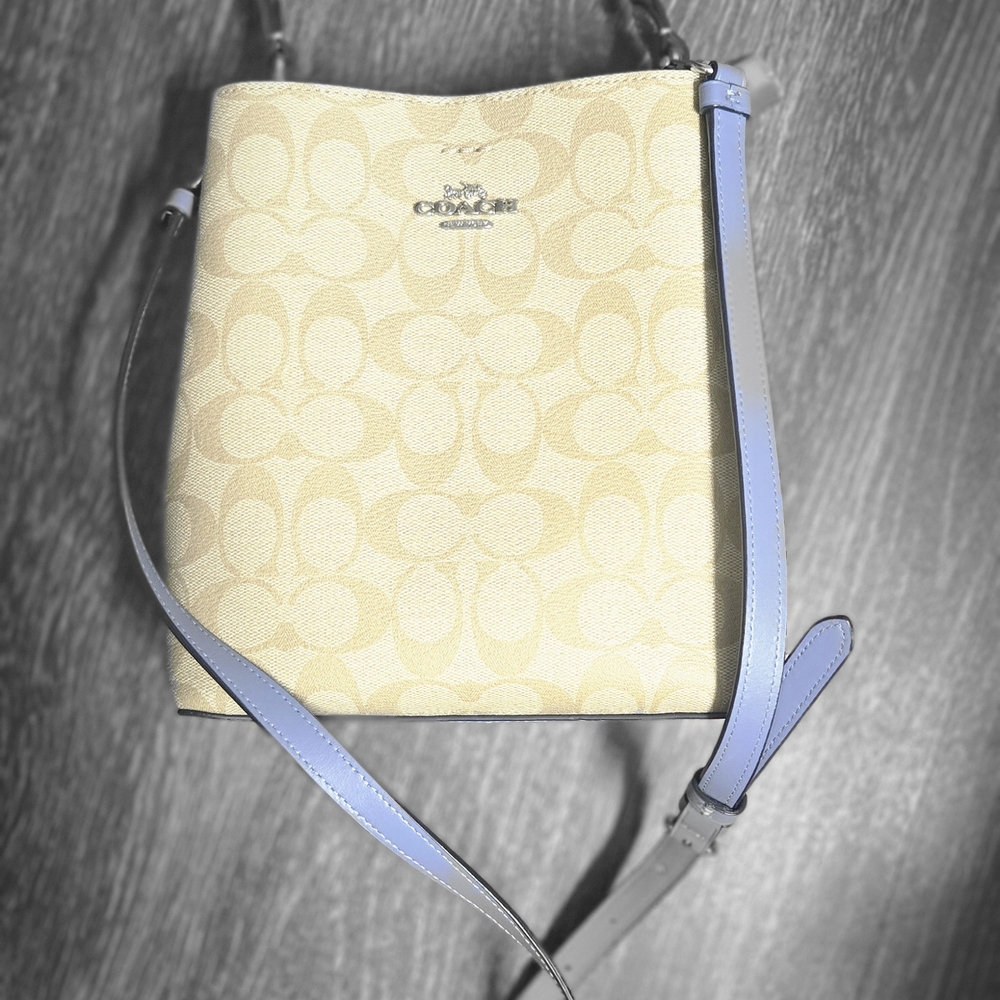 Coach Cream and Blue Crossbody Bag with Signature Monogram